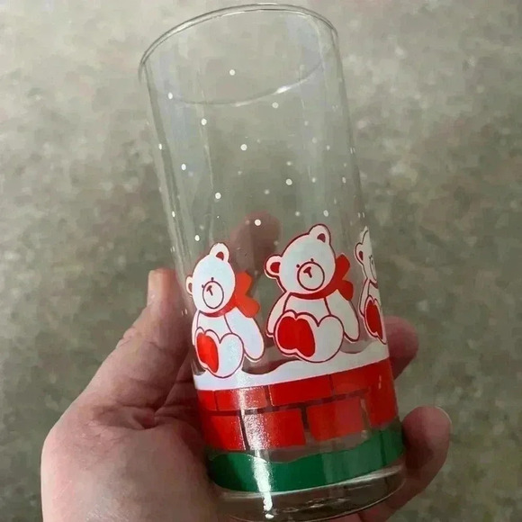 VINTAGE Teddy  Bear Christmas Holiday Drinking Glasses New Caprice - Picture 4 of 4